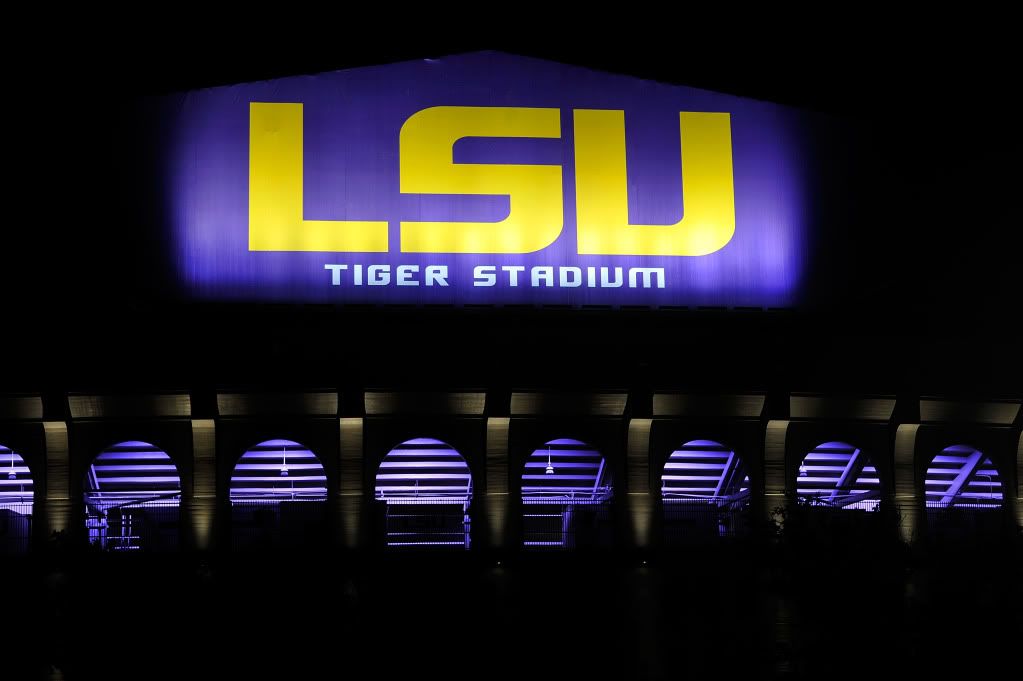 LSU's Tiger Stadium with new lighting system and scoreboard